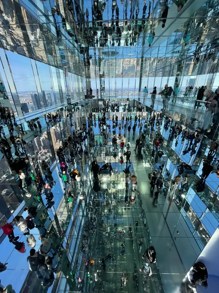 The mirrored rooms of the Summit observation deck inside One Vanderbilt, a stop on a New York architecture tour