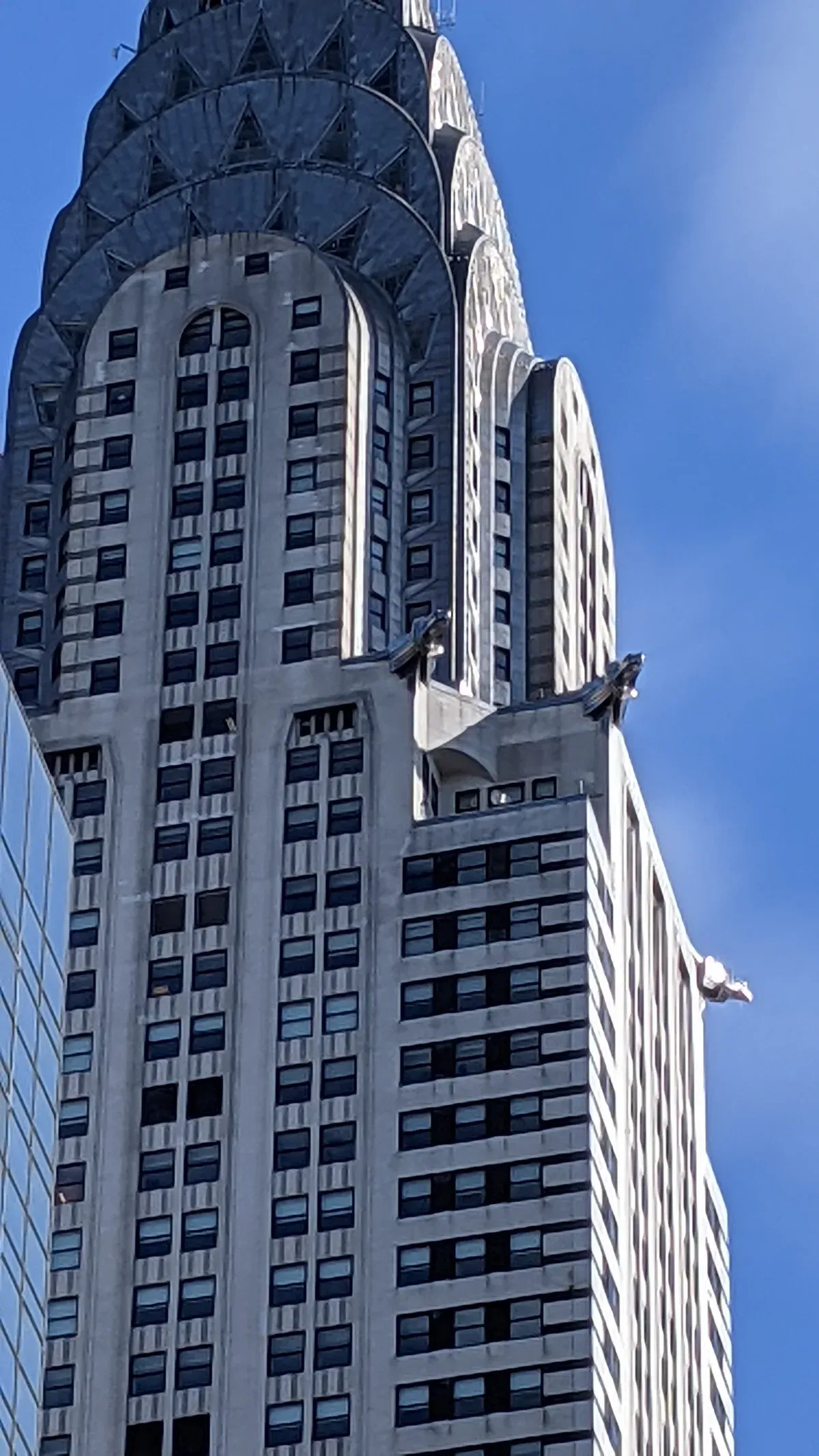A stainless-steel eagle ornament projecting from the upper floors of the Chrysler Building, on a New York architecture tour