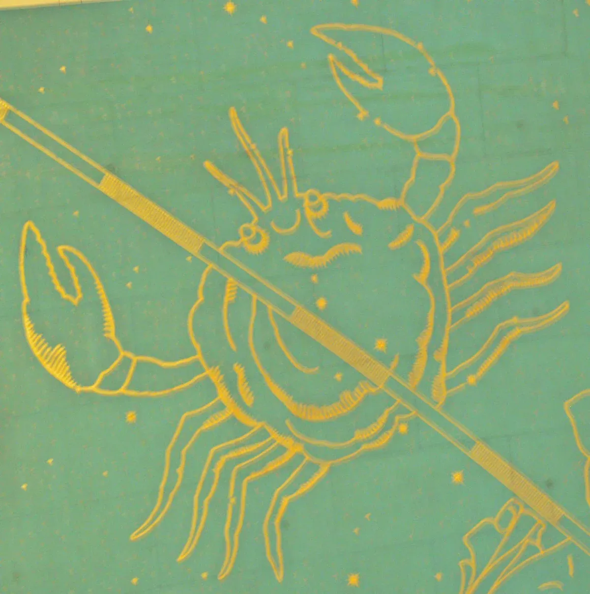 The golden Cancer constellation painted on the green ceiling of Grand Central Terminal, on a New York architecture tour