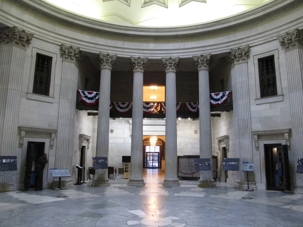 The domed rotunda inside Federal Hall National Memorial on Wall Street, on a New York architecture tour